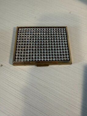 Vintage Elegant Rhinestone Gold Tone Compact Case